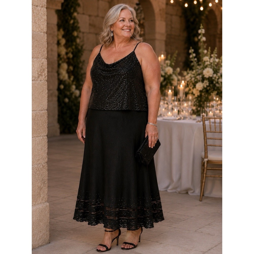 St. John Evening‎ Black Sequin Cami & Skirt Set XL Formal Wedding Cocktail Luxe